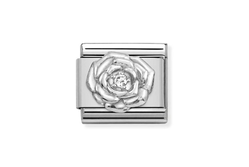 Rosa Composable acciaio argento e zirconi Nomination