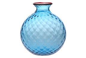 Vaso Monofiore Balloton vetro di Murano acquamare con filo rosso