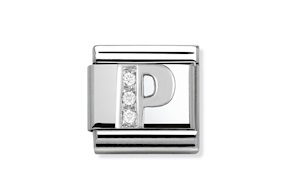 Lettera P Composable acciaio argento e zirconi