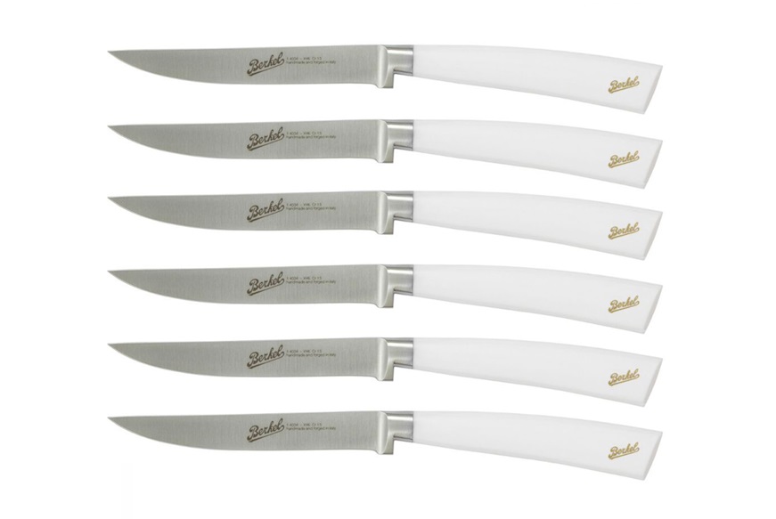 Set 6 pezzi coltelli bistecca Elegance acciaio con manico bianco Berkel