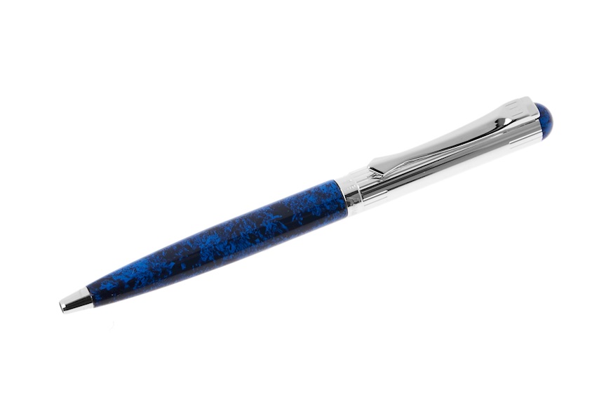 Penna a sfera Classica Lady argento con puntale e testina in lacca blu Settelaghi