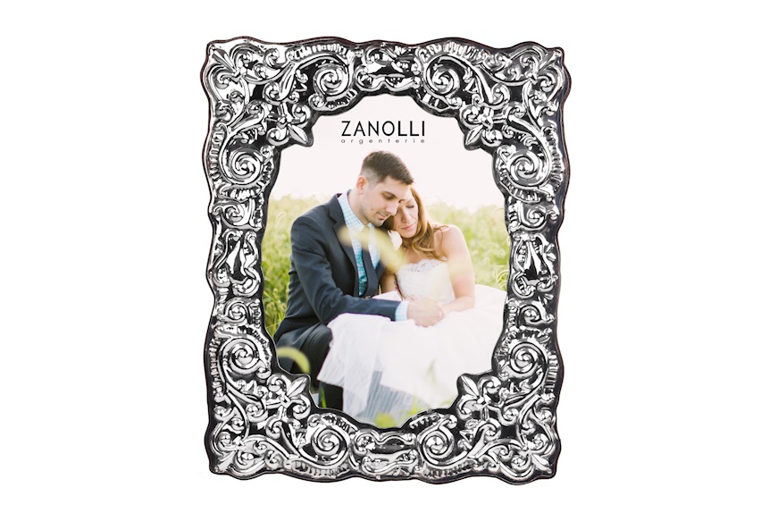Picture frame Giglio silver with engraved band Selezione Zanolli