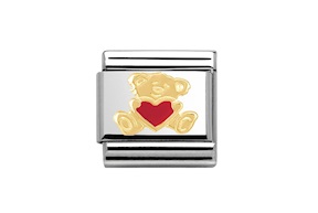 Orso con Cuore Composable acciaio oro e smalto Nomination