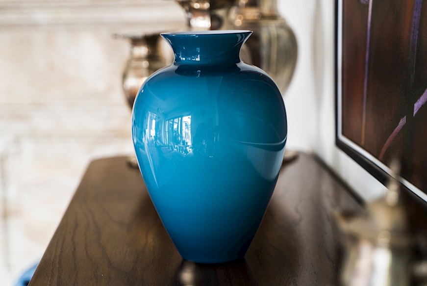 Vaso Labuan vetro di Murano colore orizzonte e lattimo Venini