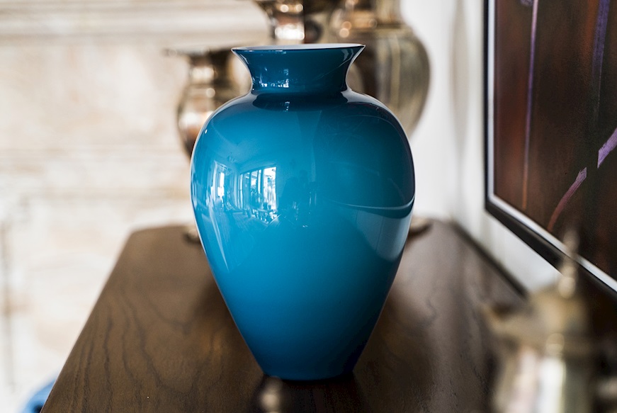 Vaso Labuan vetro di Murano orizzonte e lattimo Venini