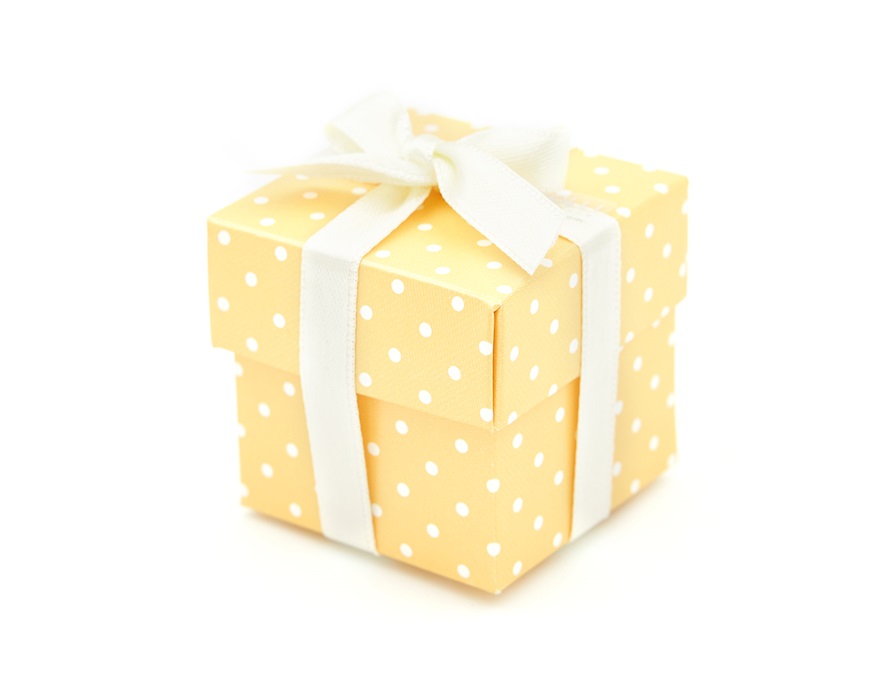 Scatola per bomboniera Dots mango con coperchio e confetti Selezione Zanolli