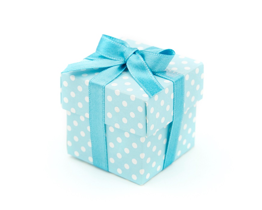 Scatola per bomboniera Dots celeste con coperchio e confetti Selezione Zanolli