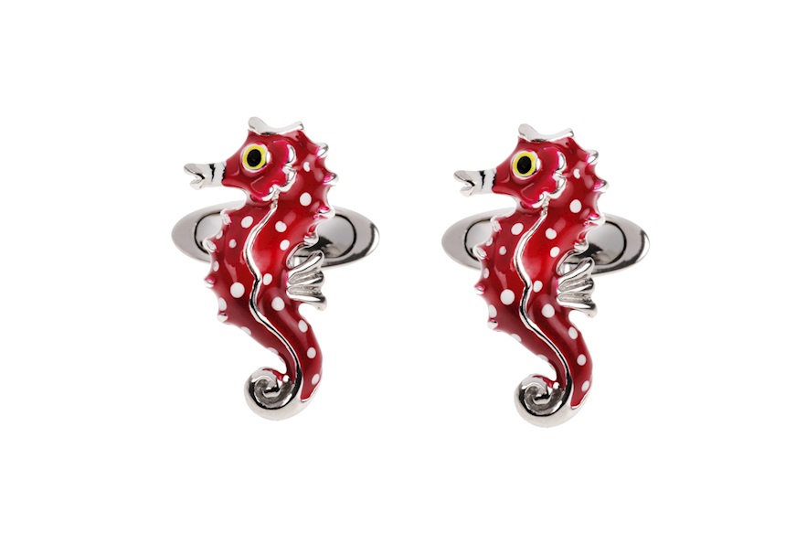 Cufflinks silver seahorse in red enamel Selezione Zanolli