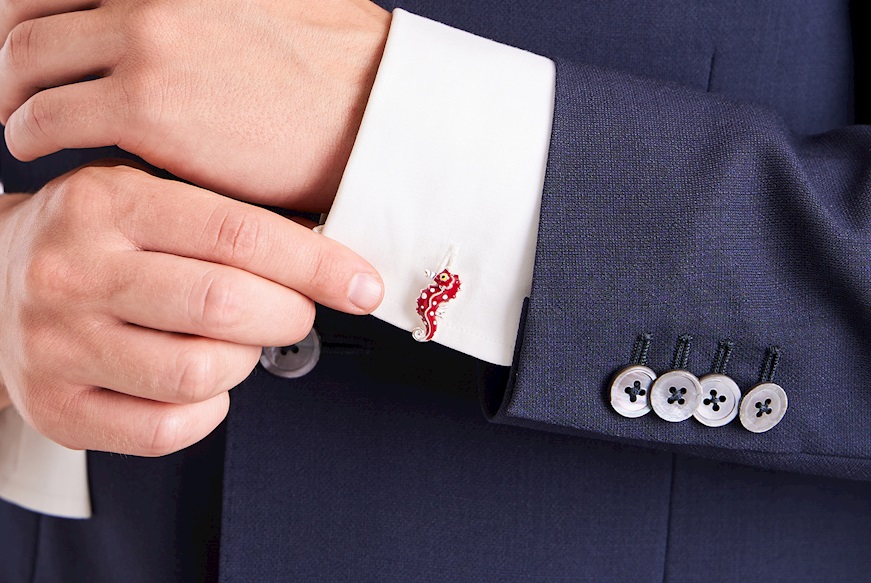 Cufflinks silver seahorse in red enamel Selezione Zanolli