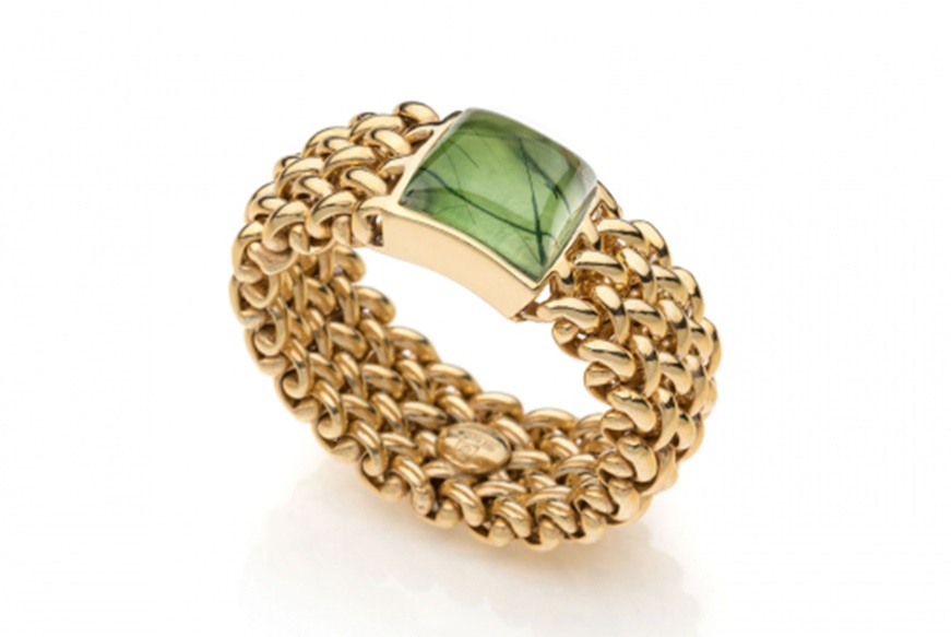 Ring Chicco silver with green quartz Unoaerre