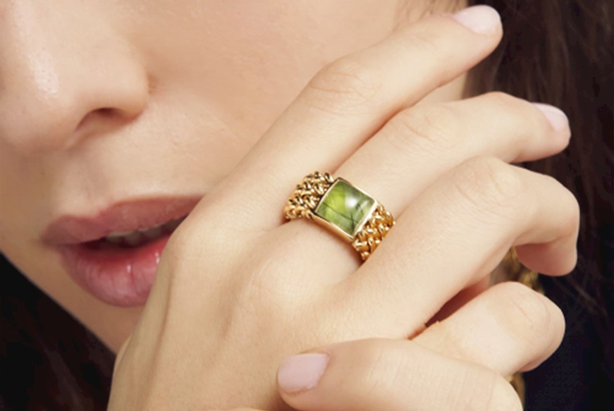 Ring Chicco silver with green quartz Unoaerre