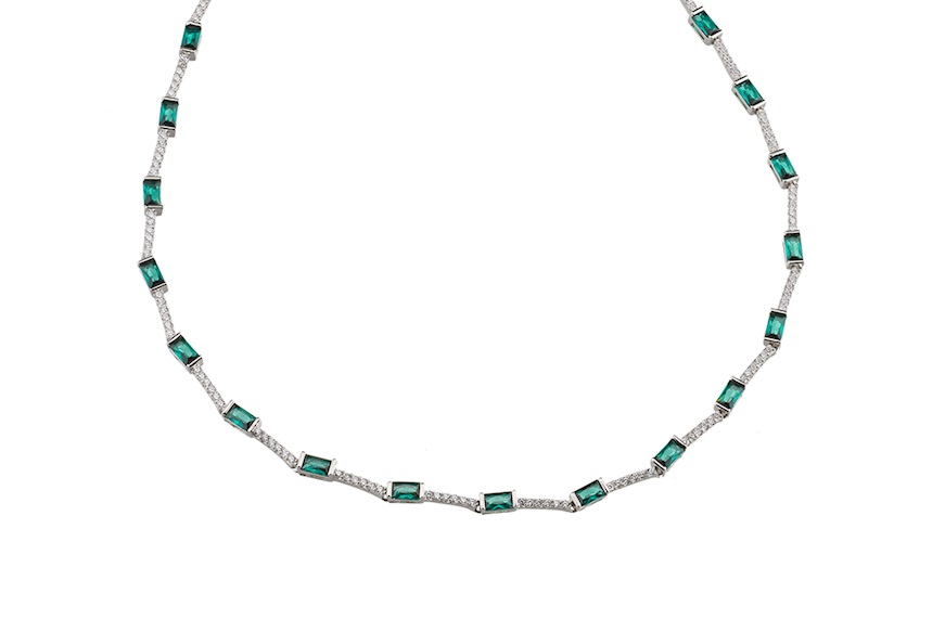 Collana Luce argento con cubic zirconia e zirconi smeraldo Sovrani