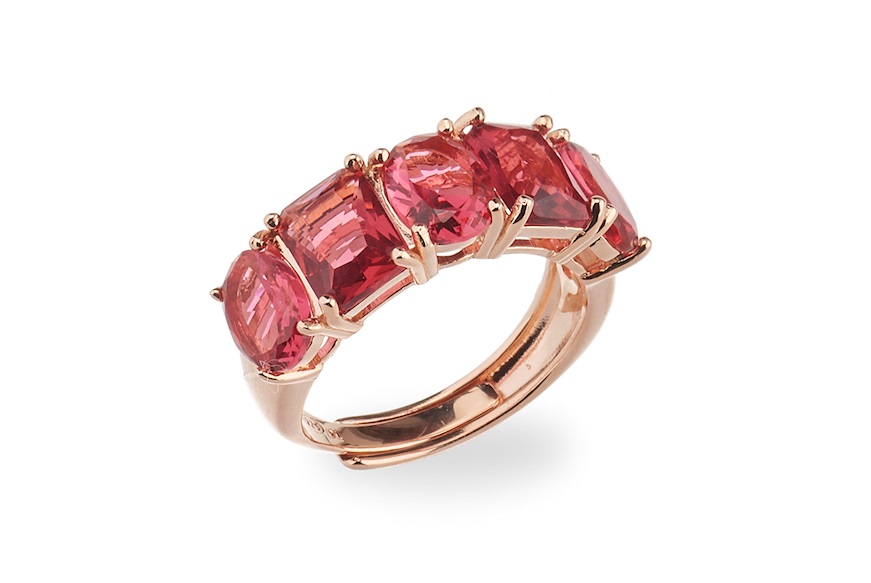 Ring Luce silver rosè with ruby zircons Sovrani