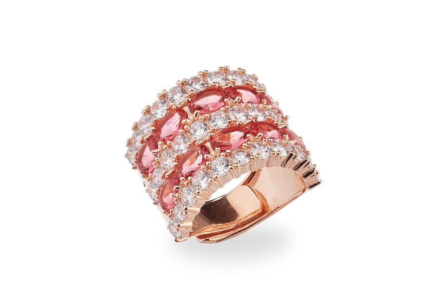 Ring Luce silver rosè with cubic zirconia and ruby zircons Sovrani