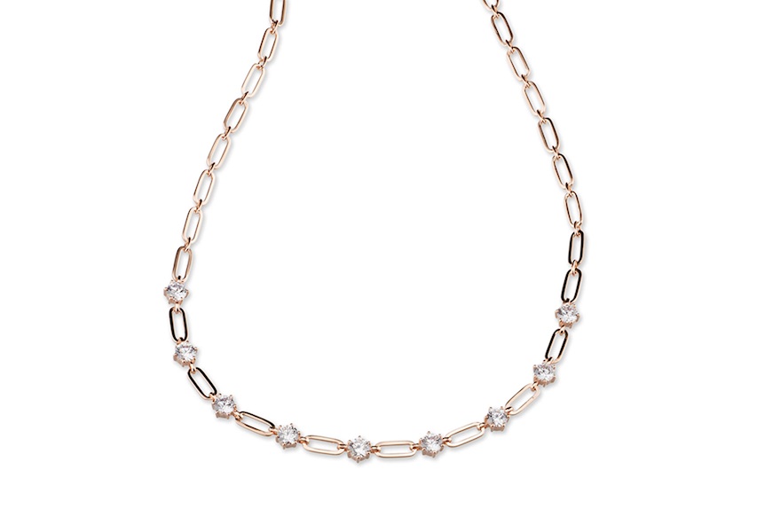 Necklace Luce silver rosè with alternate ovals and cubic zirconia Sovrani