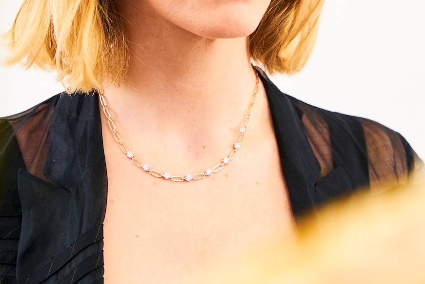 Collana Luce argento rosè con ovali alternati a cubic zirconia Sovrani