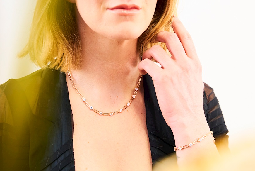Necklace Luce silver rosè with alternate ovals and cubic zirconia Sovrani