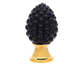 Soprammobile Pigna Nera porcellana con base dorata