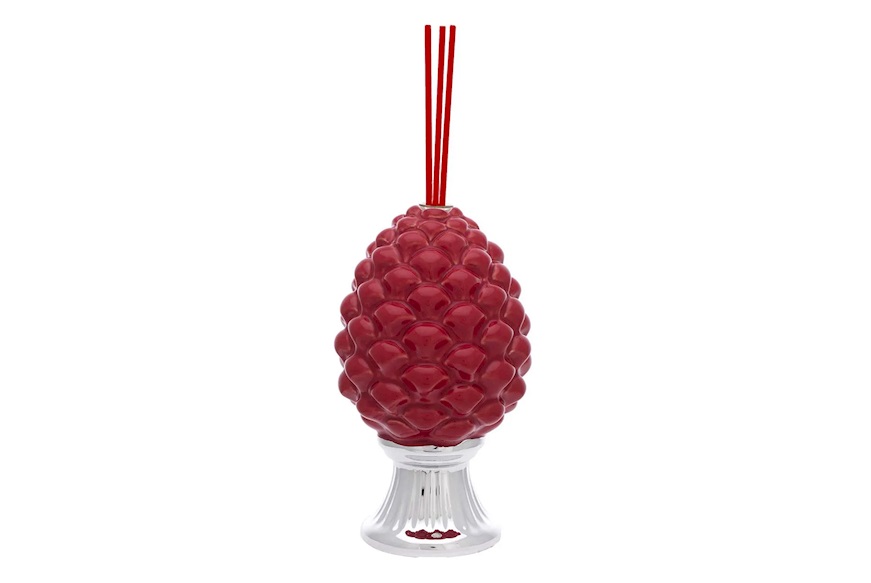 Fragrance diffuser Pine Cone porcelain red with silver base Selezione Zanolli