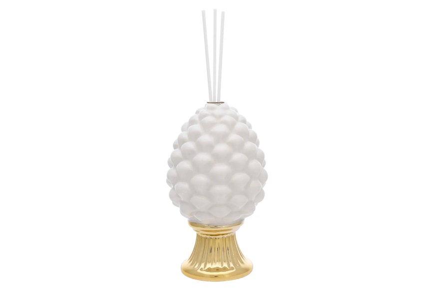 Fragrance diffuser Pine Cone porcelain white with gold base Selezione Zanolli