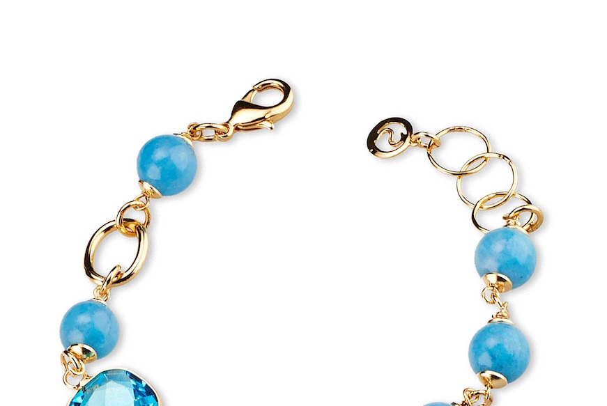 Bracelet Josette in brass with gold finish, blue crystals and aquamarina jade Sovrani