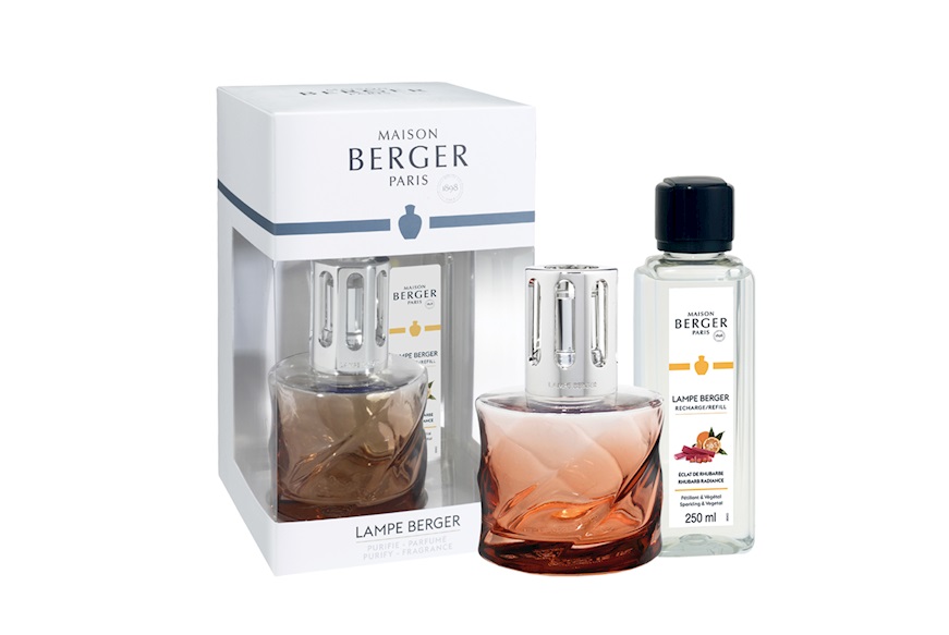 Gift Pack Lamp Spirale Rose Ambre with 250 ml perfume Eclat de Rhubarbe Maison Berger Paris