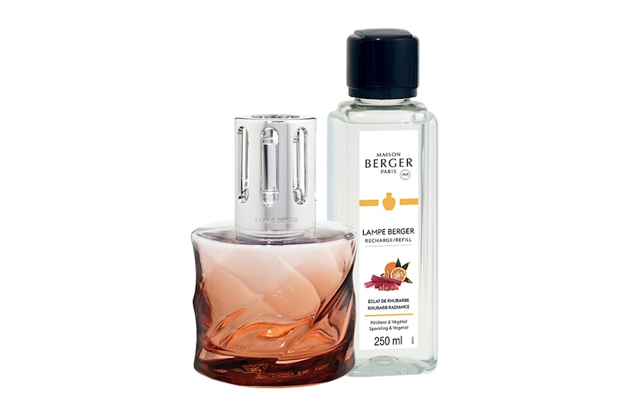 Gift Pack Lamp Spirale Rose Ambre with 250 ml perfume Eclat de Rhubarbe Maison Berger Paris