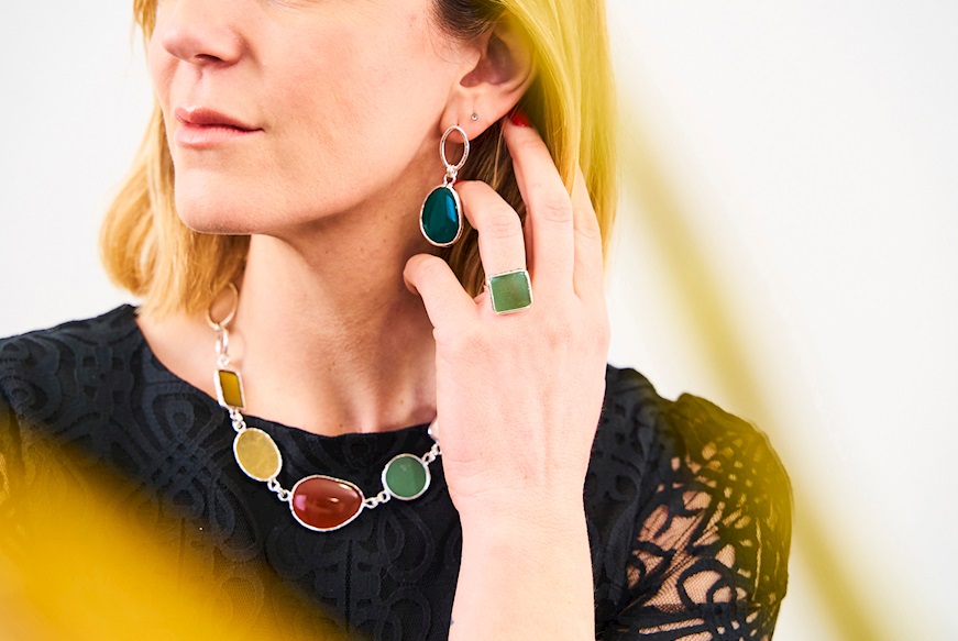 Collana Mediterranea argento con labradorite, giada miele, corniola, avventurina e madreperla Selezione Zanolli