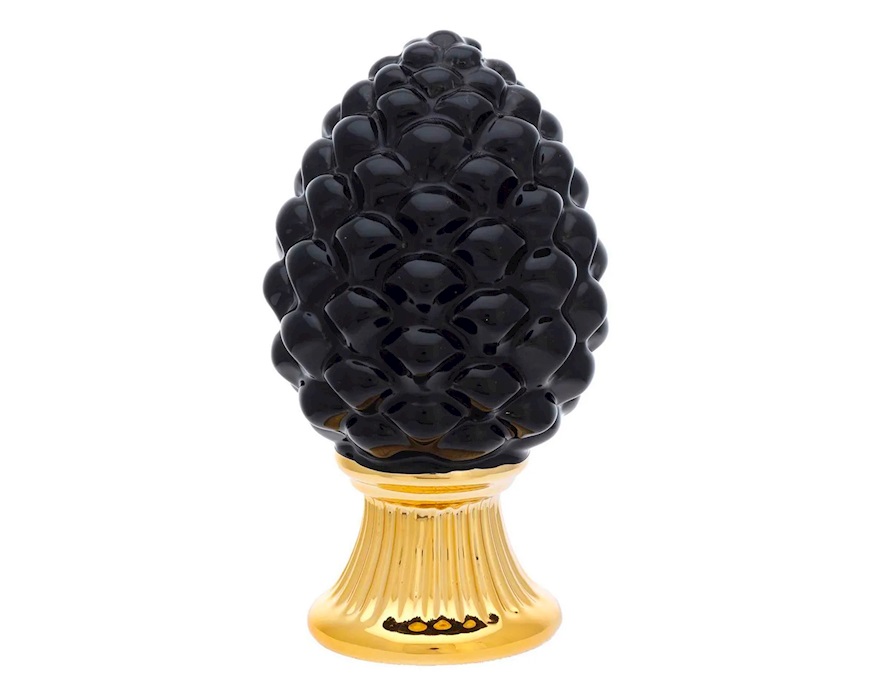 Soprammobile Pigna Nera porcellana con base dorata Selezione Zanolli