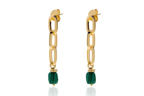 Pendant earrings Essenza in gilt bronze with malachite Unoaerre