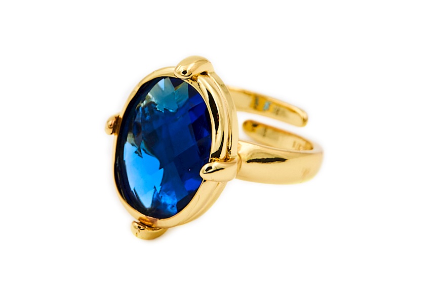 Anello Jaipur in bronzo dorato con cristallo blu Unoaerre