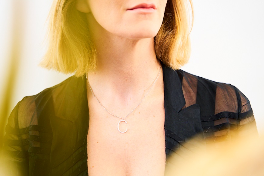 Necklace Dancing Names silver with C letter pendant in cubic zirconia Sovrani