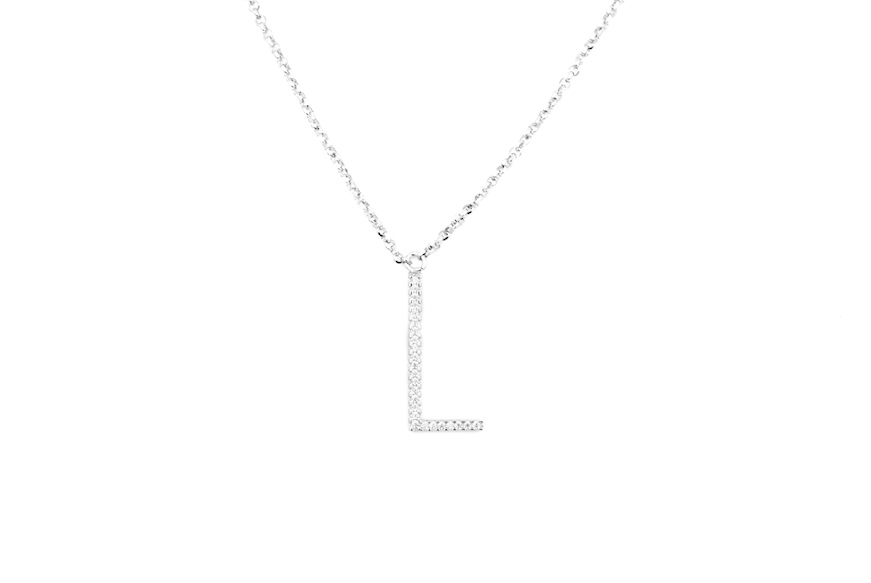 Collana Dancing Names argento con ciondolo lettera L in cubic zirconia Sovrani