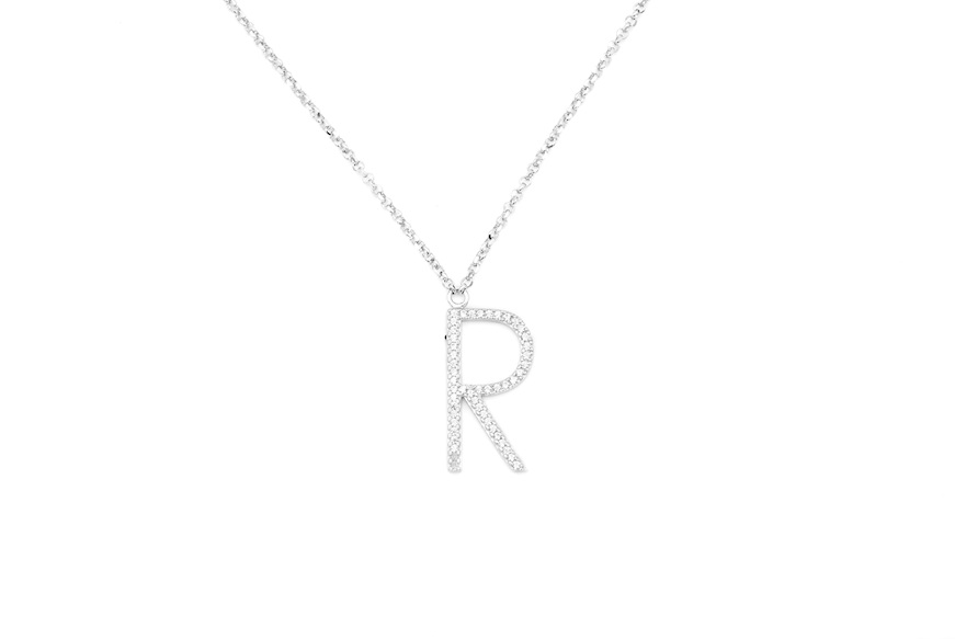 Collana Dancing Names argento con ciondolo lettera R in cubic zirconia Sovrani