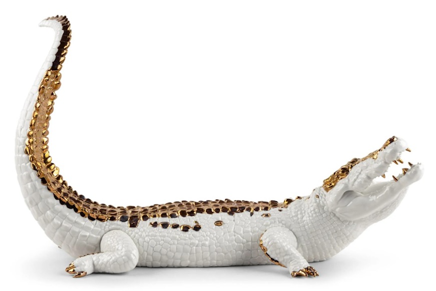 Coccodrillo porcellana bianco e rame Lladro'