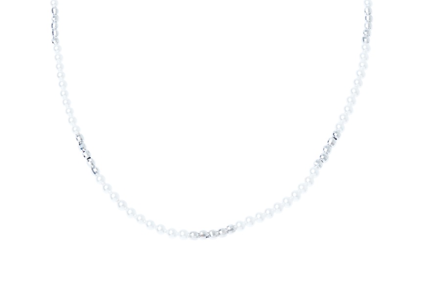 Collana argento con perline bianche e palline diamantate Selezione Zanolli