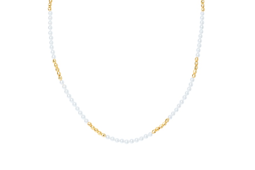 Collana argento dorato con perline bianche e palline diamantate Selezione Zanolli