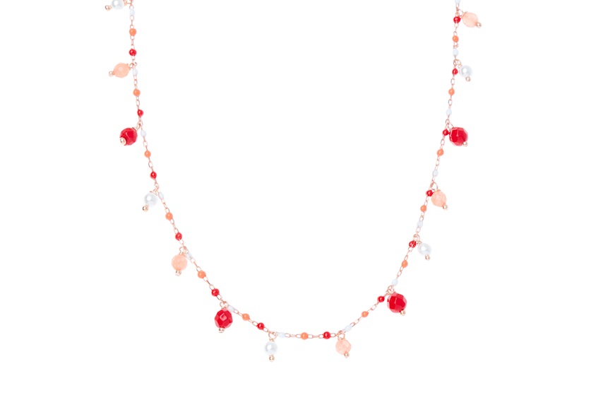 Necklace silver rosé with red resin, jade and shell Selezione Zanolli