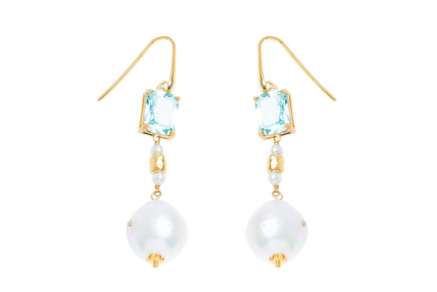Orecchini argento dorato con perle di fiume e cristalli azzurri Selezione Zanolli