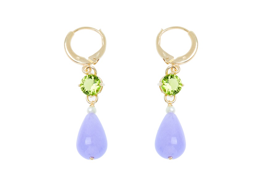 Earrings silver gilt with violet and green crystals Selezione Zanolli