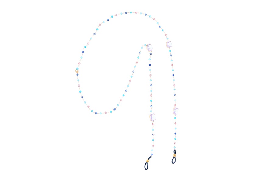 Catenina per occhiali argento dorato blu azzurro con castoni viola Selezione Zanolli