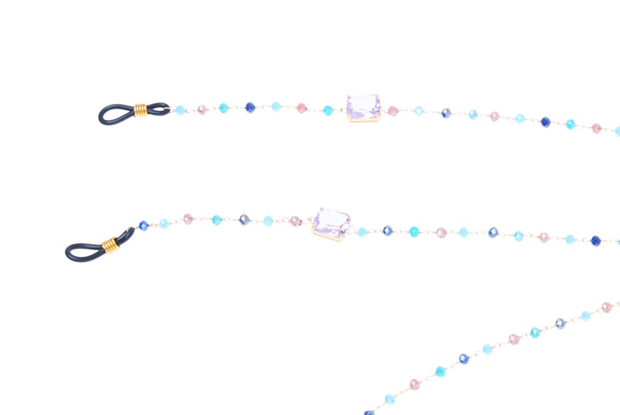 Catenina per occhiali argento dorato blu azzurro con castoni viola Selezione Zanolli