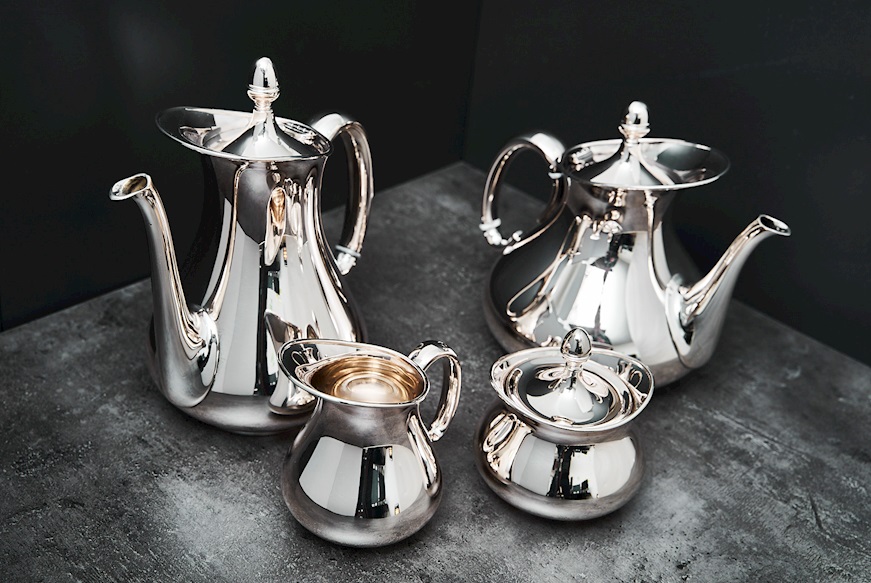 Servizio da the e caffè argento 2672 grammi 4 pezzi liscio usato ricondizionato Zanolli Vintage