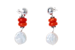 Earrings silver with bamboo and pearls Luisa della Salda