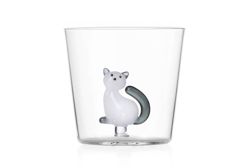 Bicchiere tumbler Tabby Cat Gatto Bianco e Coda Grigia Ichendorf