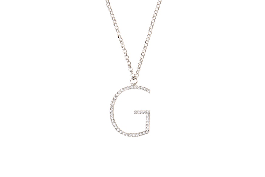 Necklace Dancing Names silver with G letter pendant in cubic zirconia Sovrani