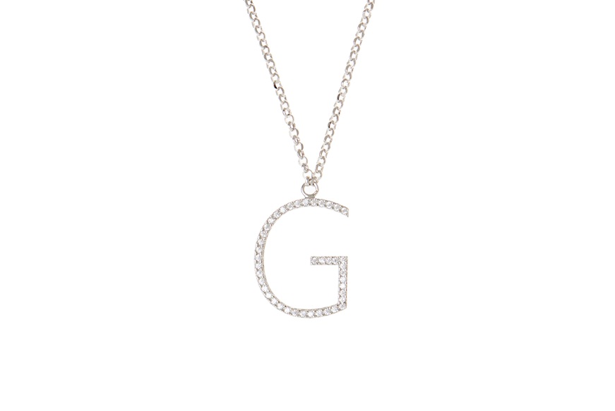 Collana Dancing Names argento con ciondolo lettera G in cubic zirconia Sovrani