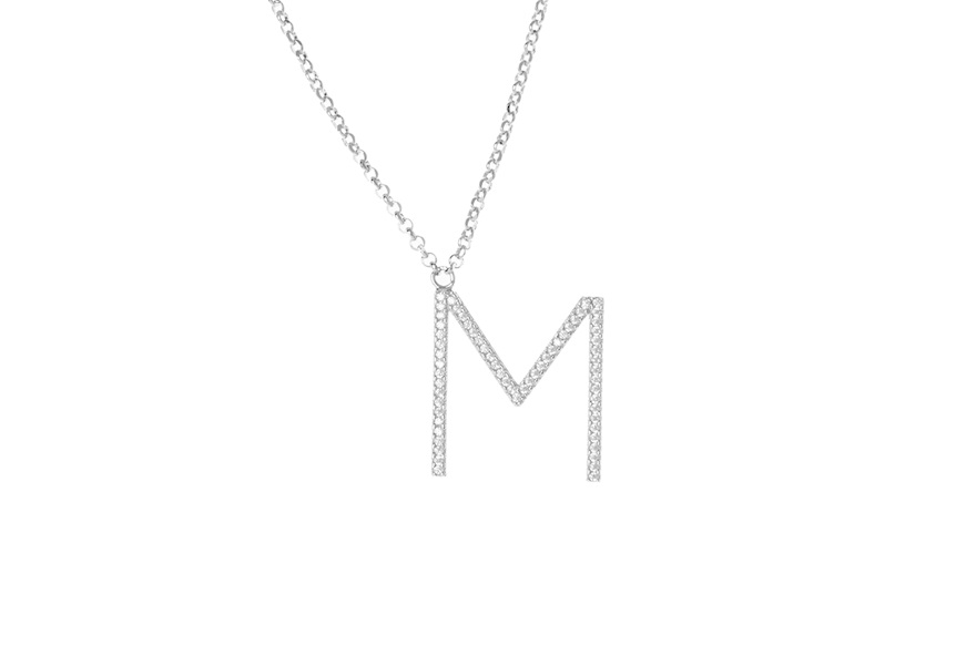 Necklace Dancing Names silver with M letter pendant in cubic zirconia Sovrani