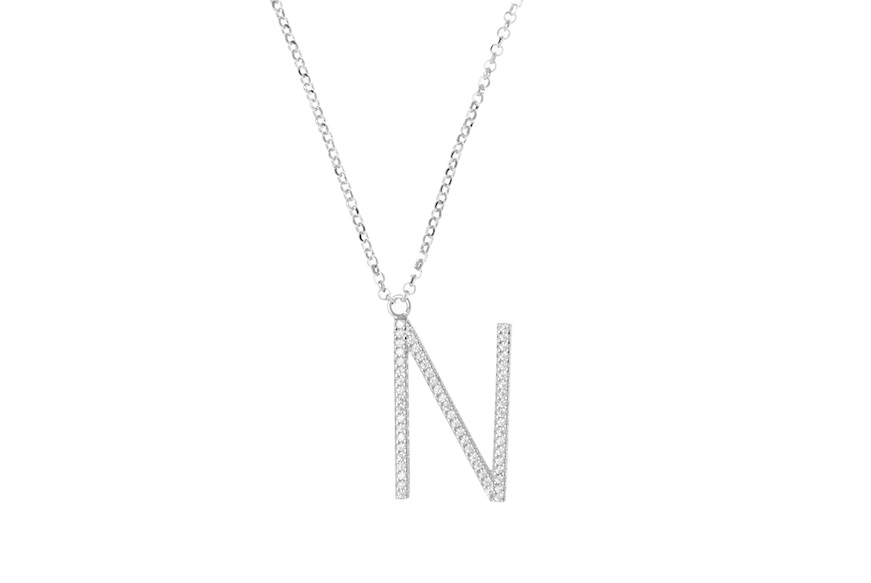 Necklace Dancing Names silver with N letter pendant in cubic zirconia Sovrani