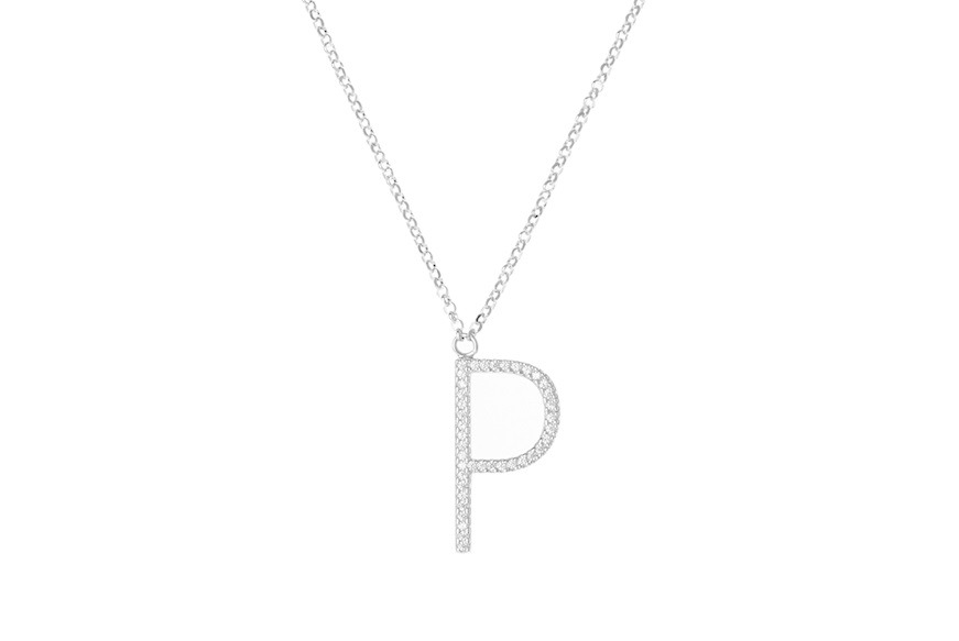 Necklace Dancing Names silver with P letter pendant in cubic zirconia Sovrani